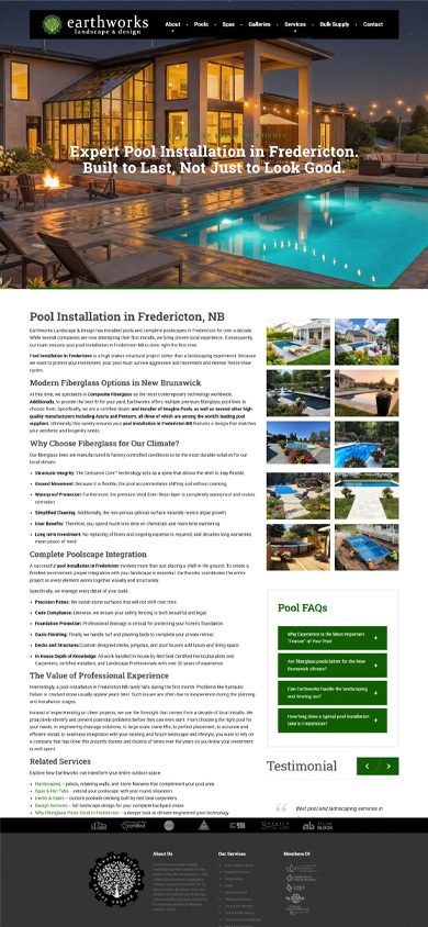 Earthworks Landscape & Design website, mobile
